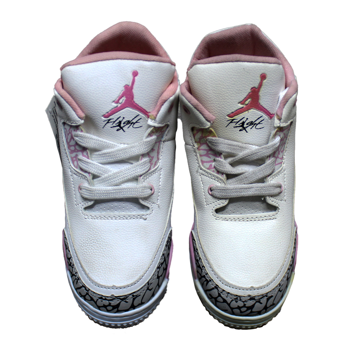 Imagen real de Tenis de niña tipo botin, blaco con rosa, tipo Jordan