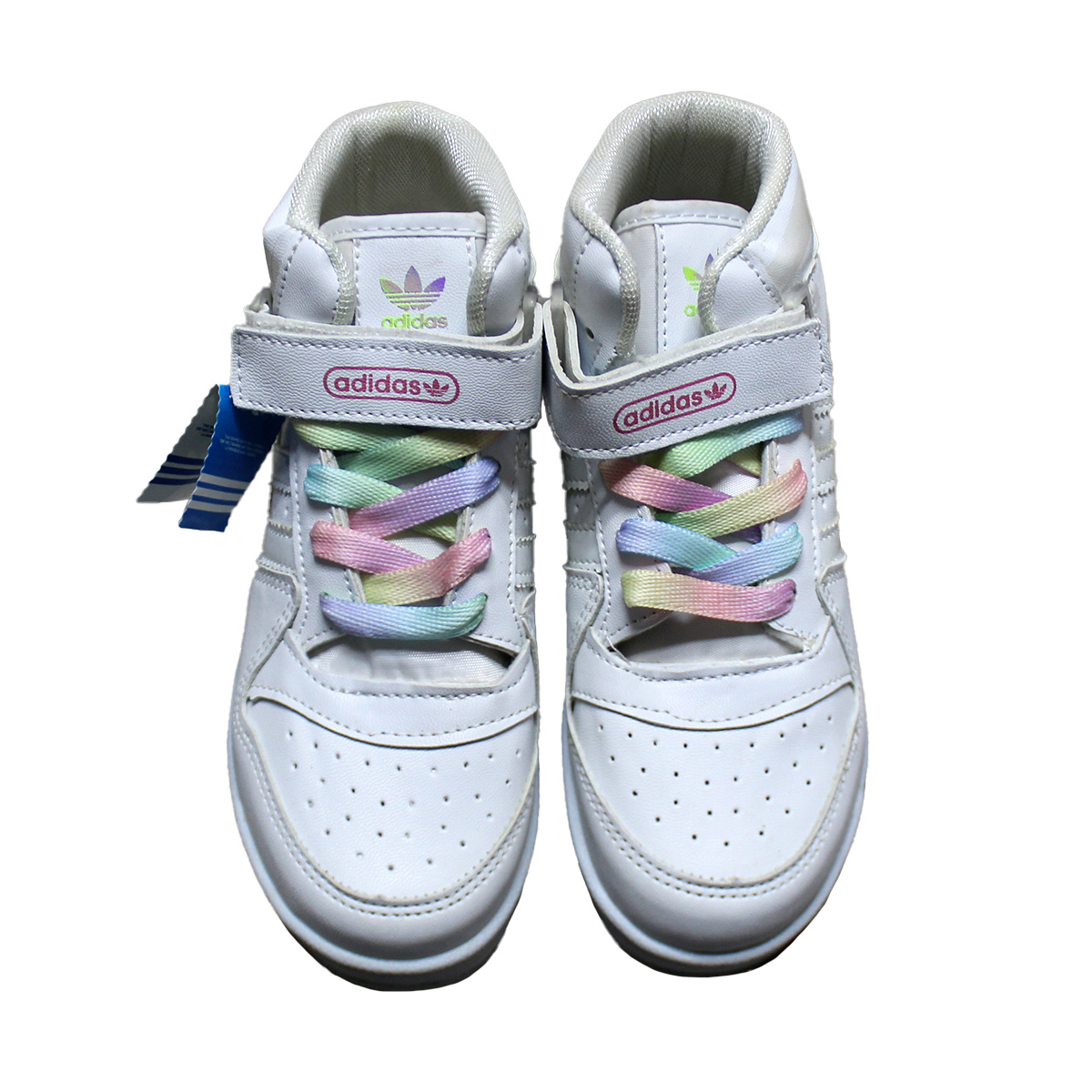 Imagen real de Tenis de niña tipo botin, blanco con correa de velcro, tipo adidas