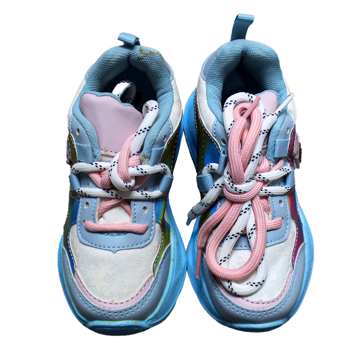 Imagen real de Tenis de niña tipo botin, blanco con azul de barbie