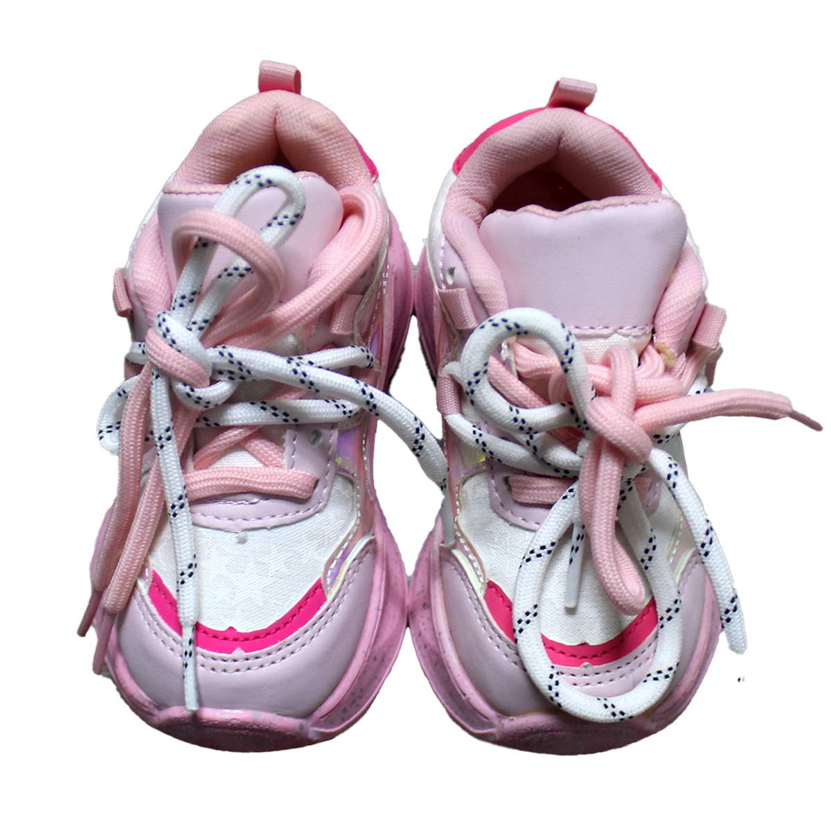 Imagen real de Tenis de niña tipo botin, blanco con rosa de barbie