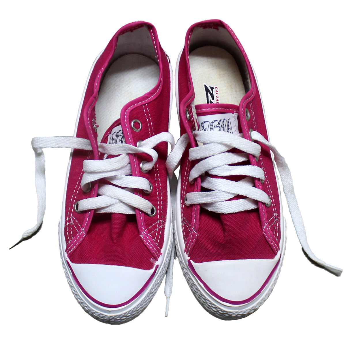 Imagen real de Tenis de niña, rosas con cordones blancos, tipo converse