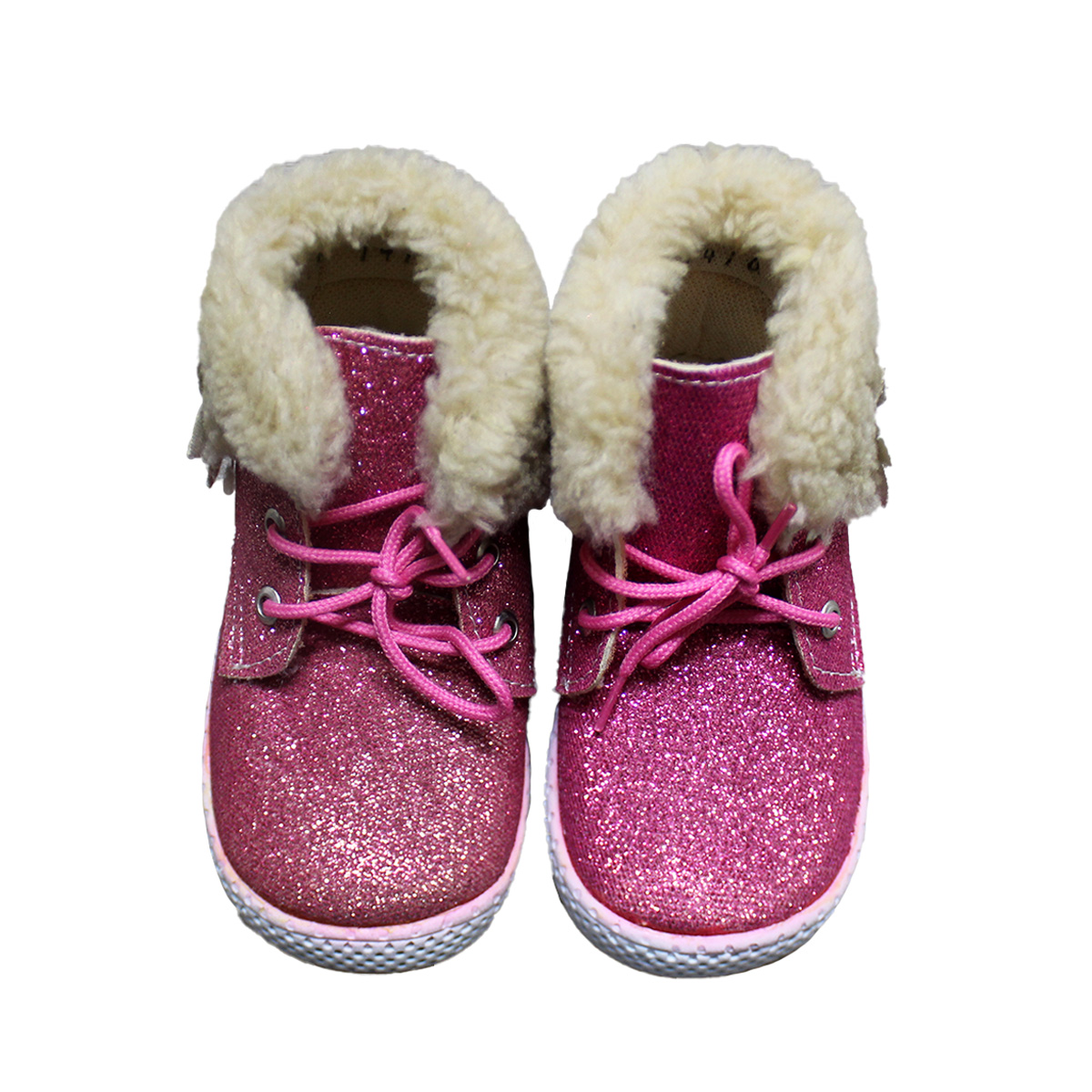 Imagen real de Bota de niña, rosa con café y una flor