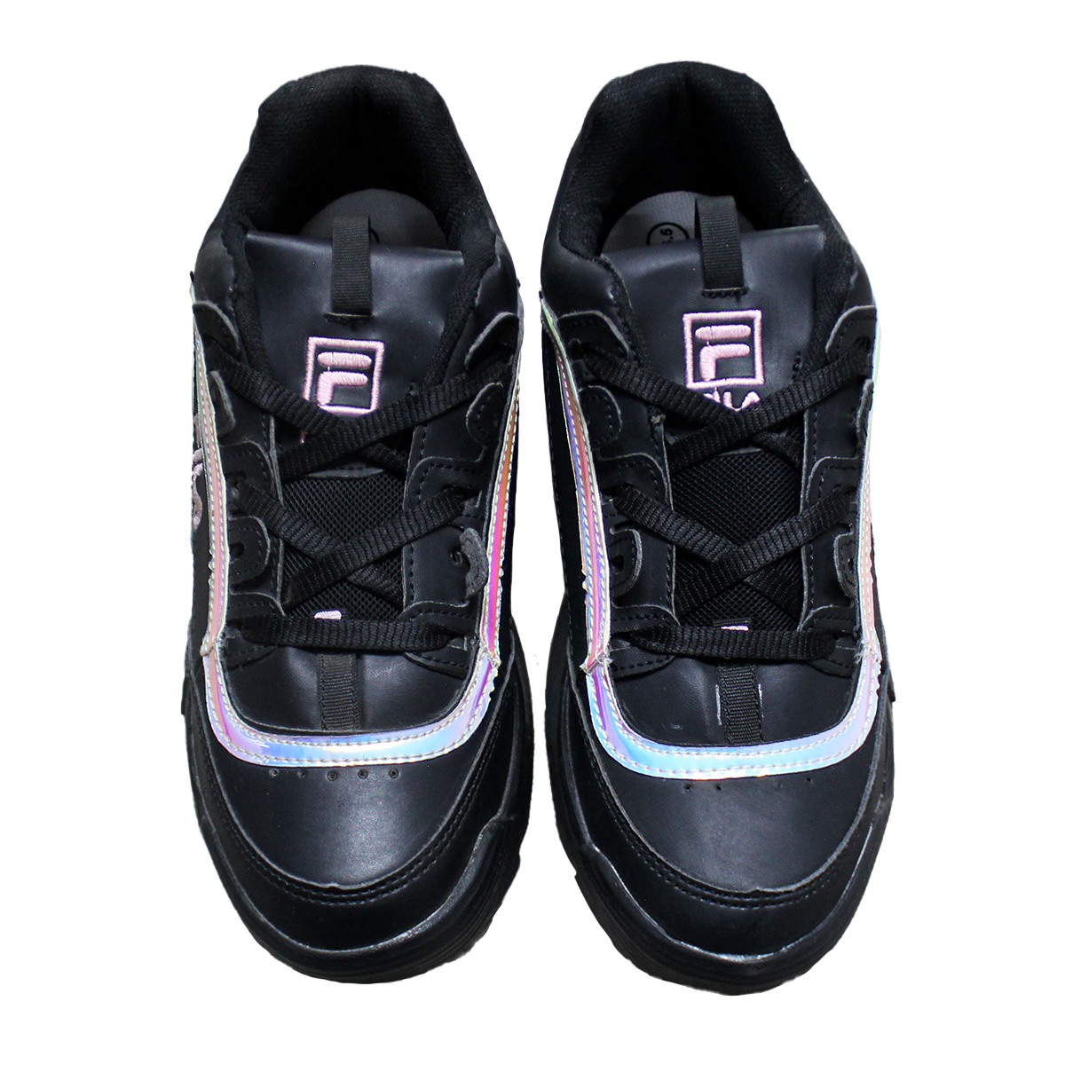 Imagen real de Tenis de mujer, negros con plateado "Tipo FILA"