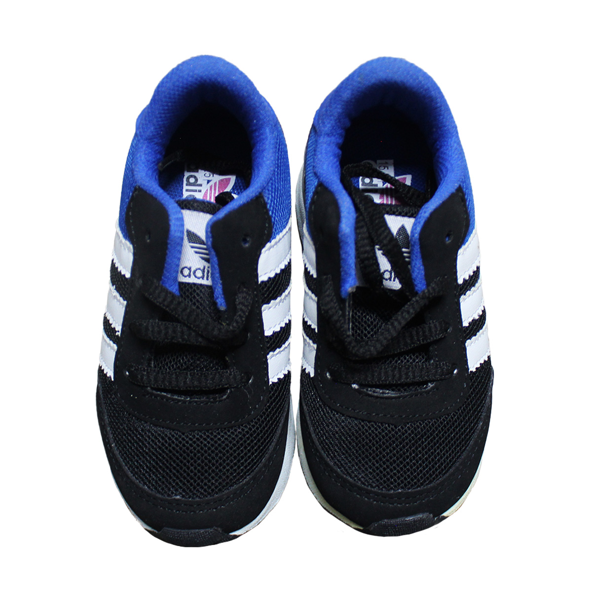 Imagen real de Tenis de niño, negro con azul, "Tipo Adidas"