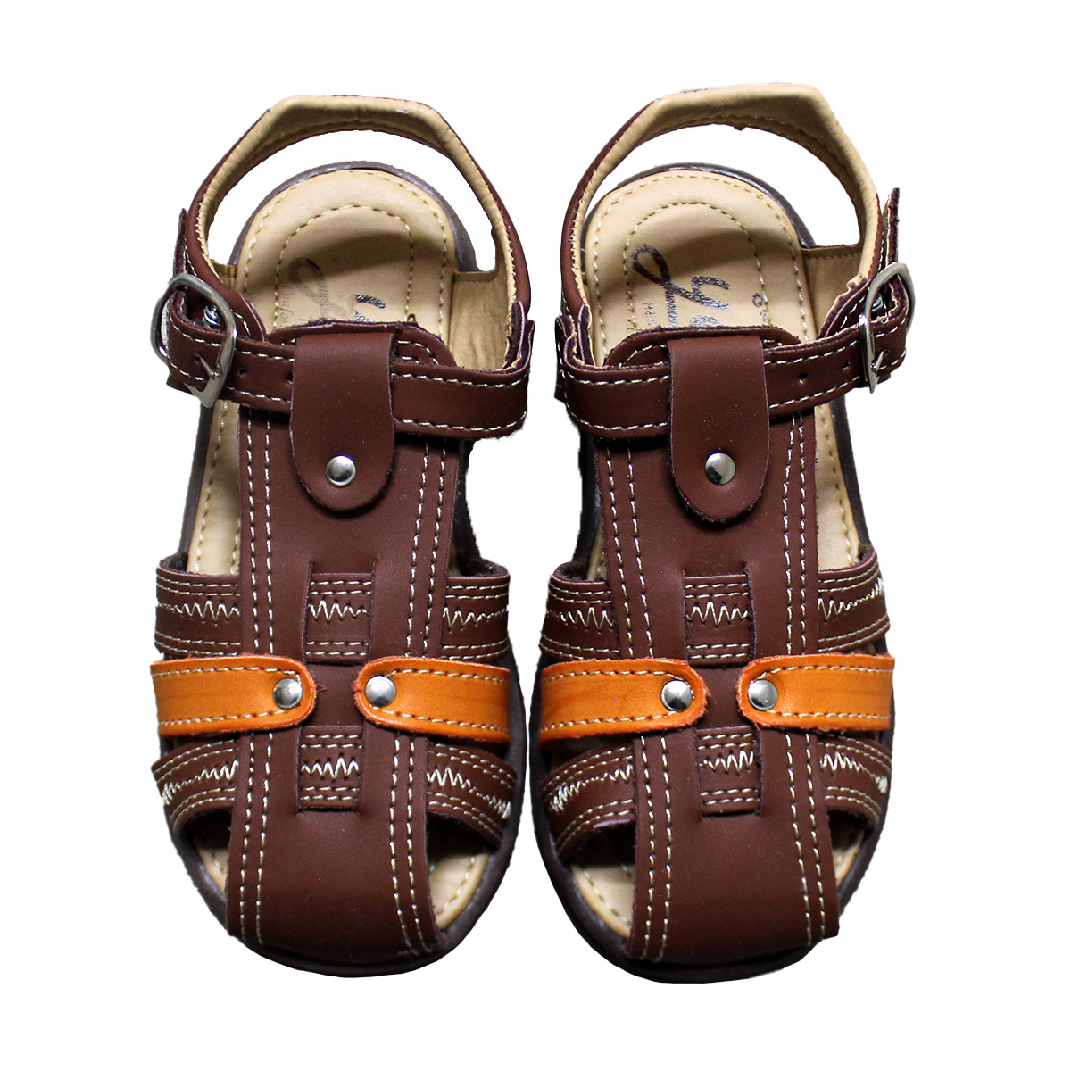 Imagen real de Sandalia de niño, café con anaranjado