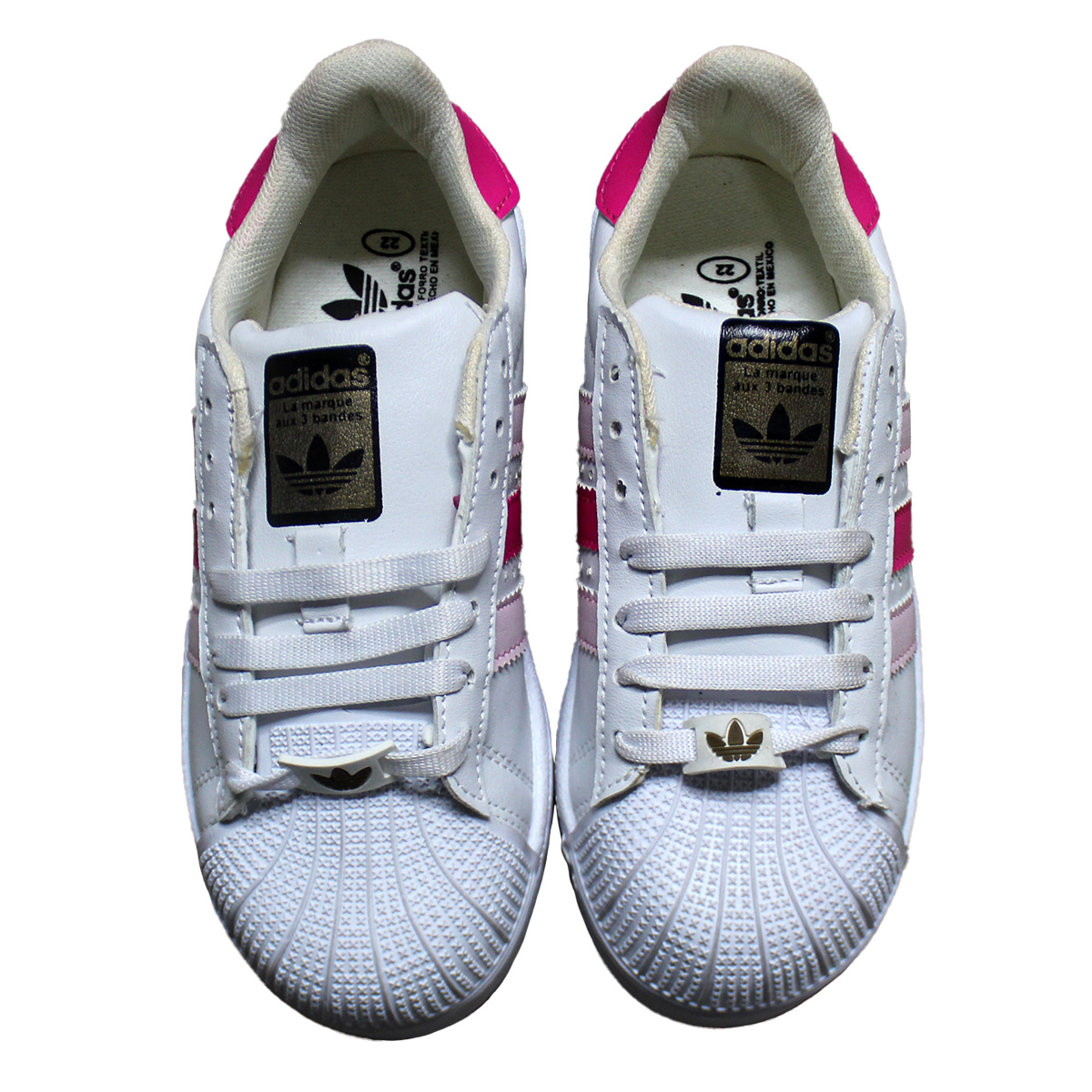Imagen real de Tenis de mujer, blancos con rosa "Tipo Adidas"