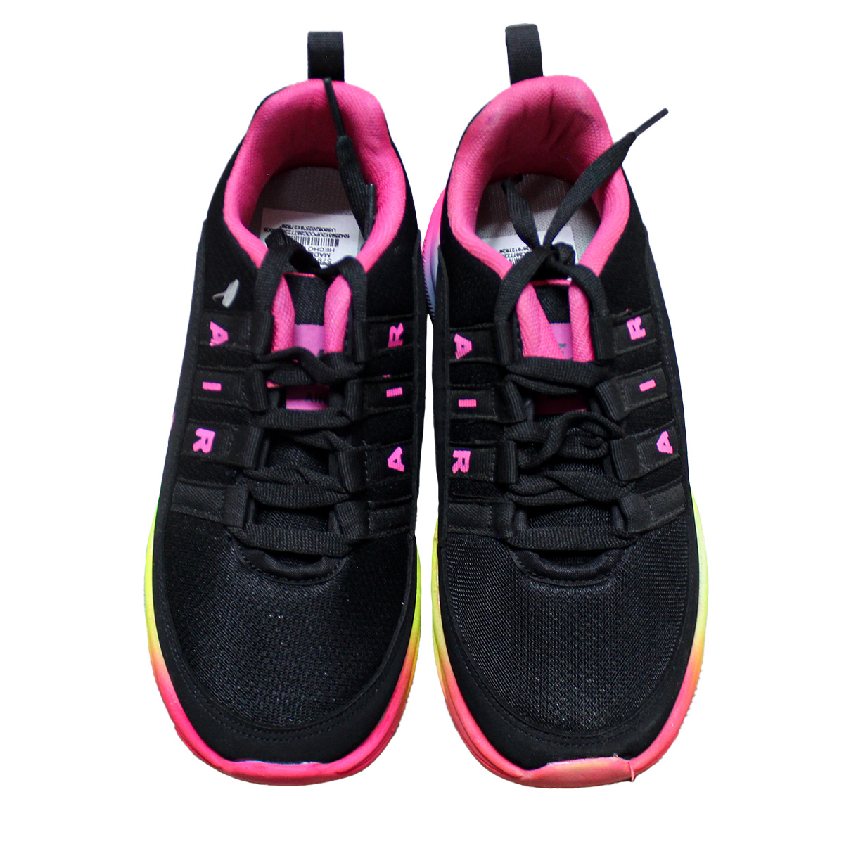 Imagen real de Tenis de mujer, negros con rosa y suela de colores "Tipo Nike"
